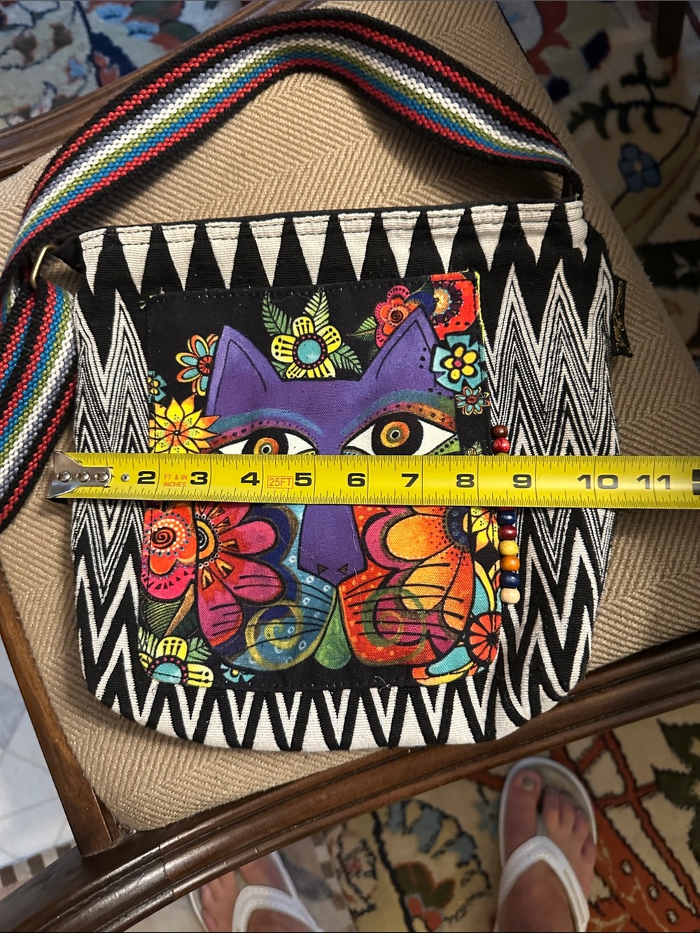 Laurel Burch Purple Cat Crossbody with Multicolor Strap and Floral Accents - Picture 8 of 9